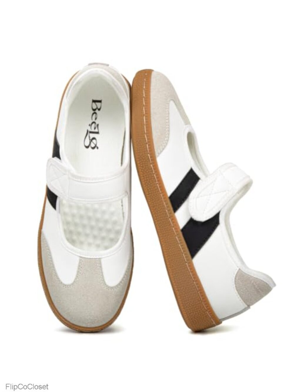 Mary Jane Sneakers Faux Suede & Faux Leather Hook & Loop Comfort Walking Flats